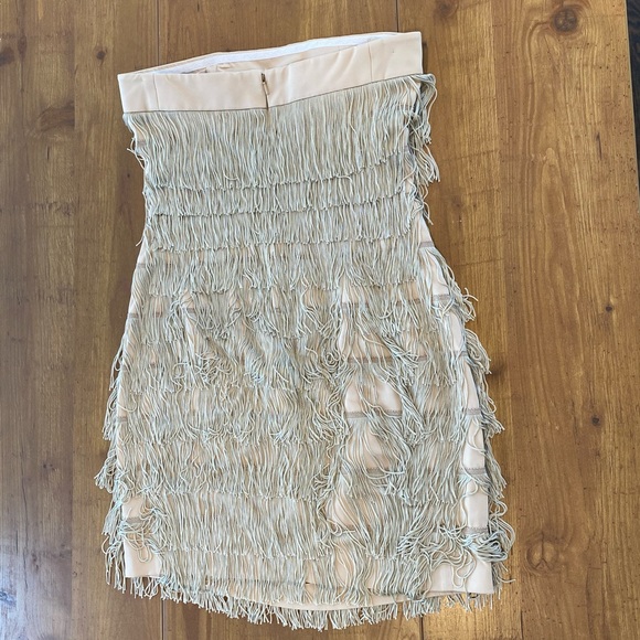 Jay Godfrey Mini Silk Fringe Strapless Dress Tan - Picture 5 of 12